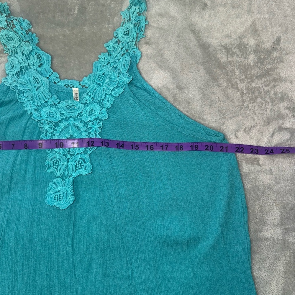 Teal Sleeveless Lace Trim Dress - Picture 7 of 8